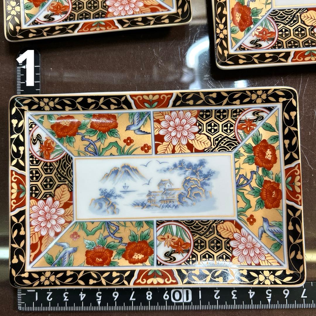 有田焼　昇龍窯　金彩伊万里花鳥　長角皿揃