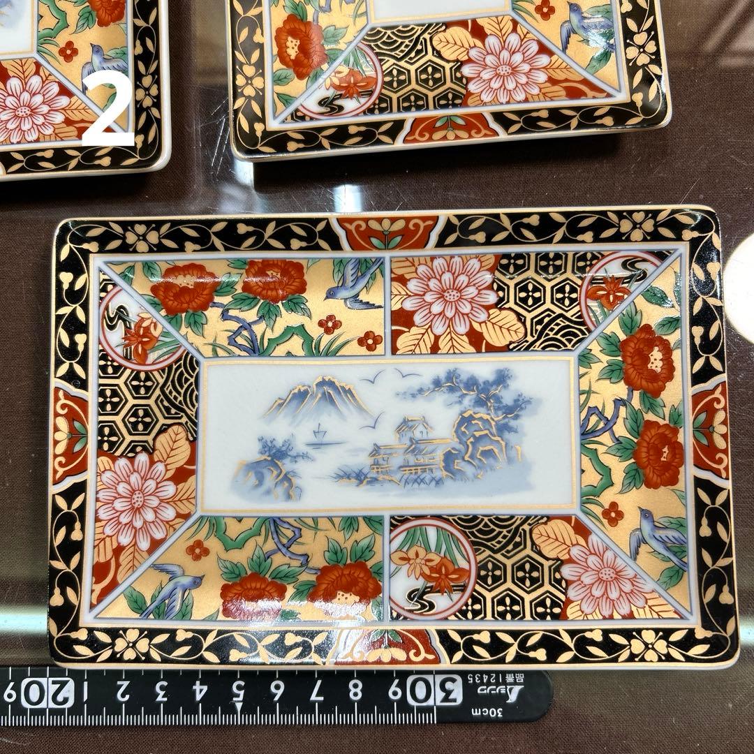 有田焼　昇龍窯　金彩伊万里花鳥　長角皿揃