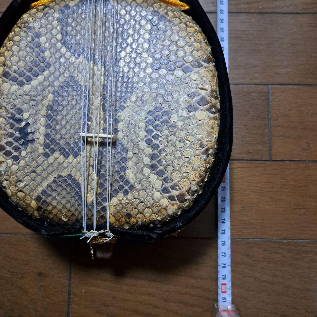 希少 六弦　沖縄三線 本蛇皮 斑点模様棹 エレキ穴付き 現状　動作未確認