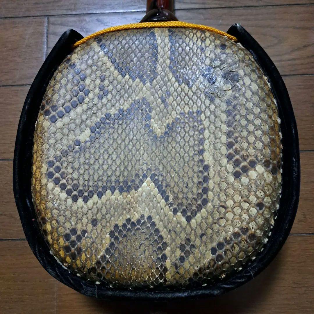 希少 六弦　沖縄三線 本蛇皮 斑点模様棹 エレキ穴付き 現状　動作未確認