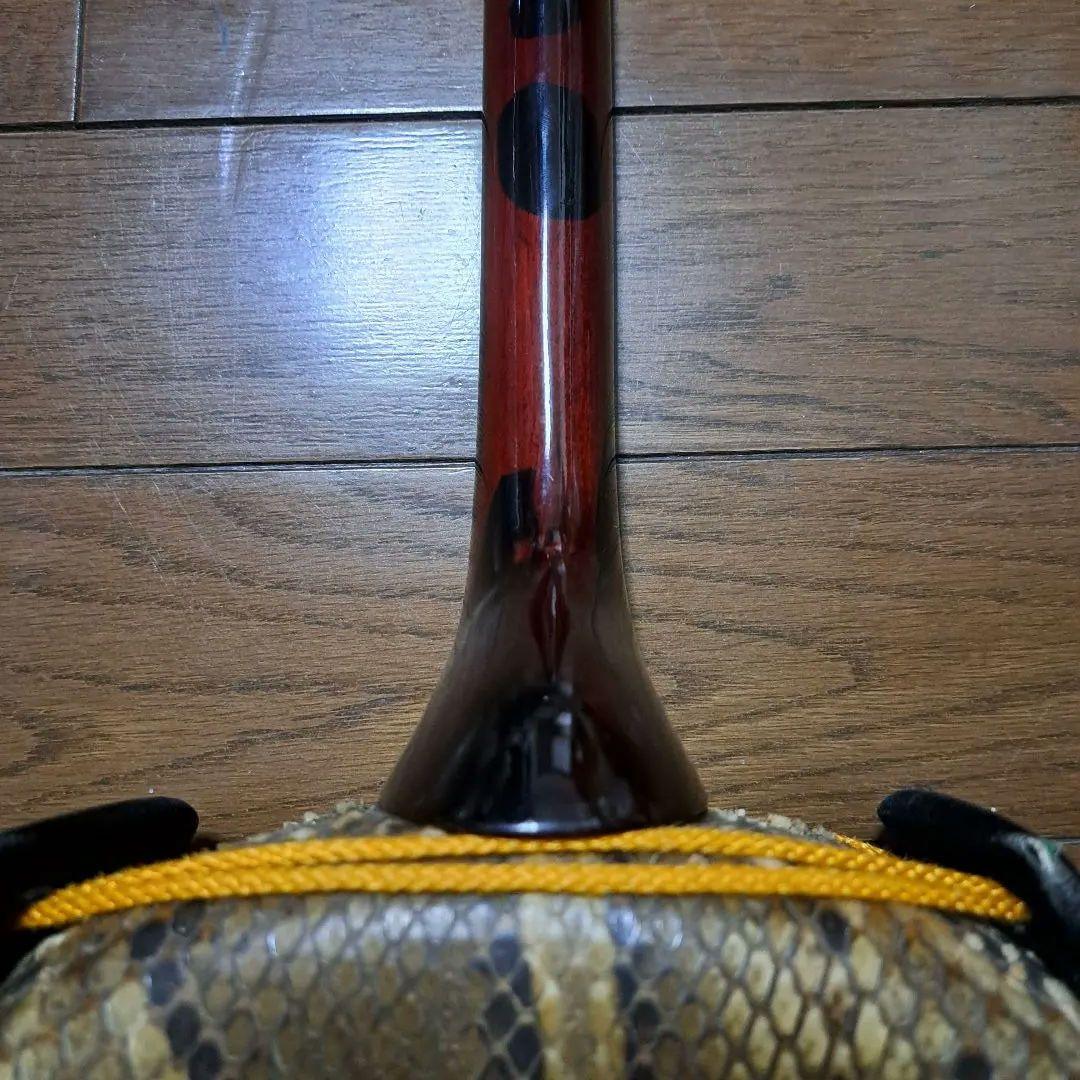 希少 六弦　沖縄三線 本蛇皮 斑点模様棹 エレキ穴付き 現状　動作未確認