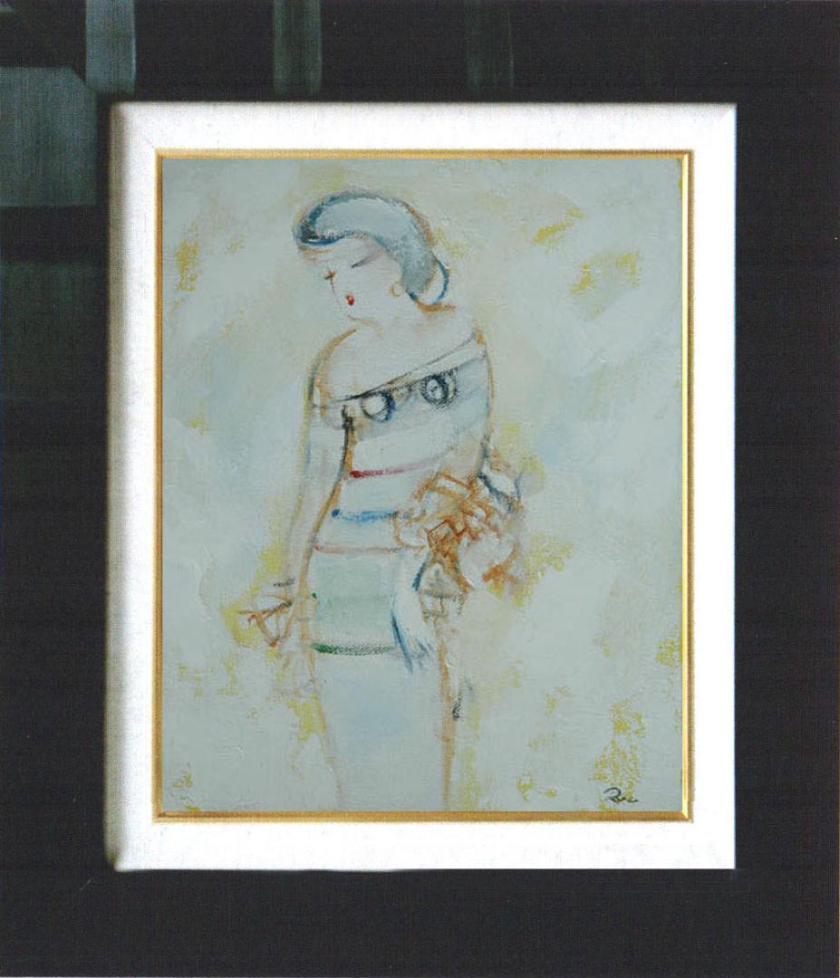 油絵 菅家令子 絵 絵画 インテリア 額付(黒) F3-020311 人物 女性