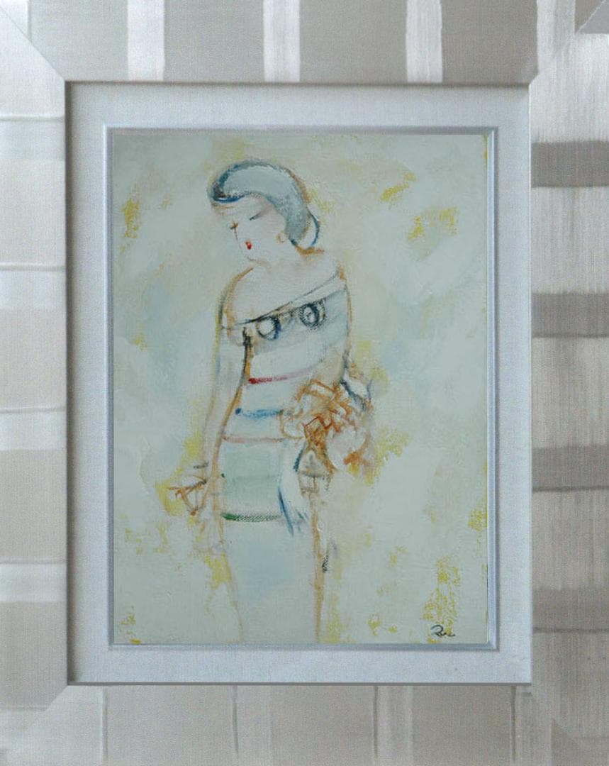 油絵 菅家令子 絵 絵画 インテリア 額付(黒) F3-020311 人物 女性