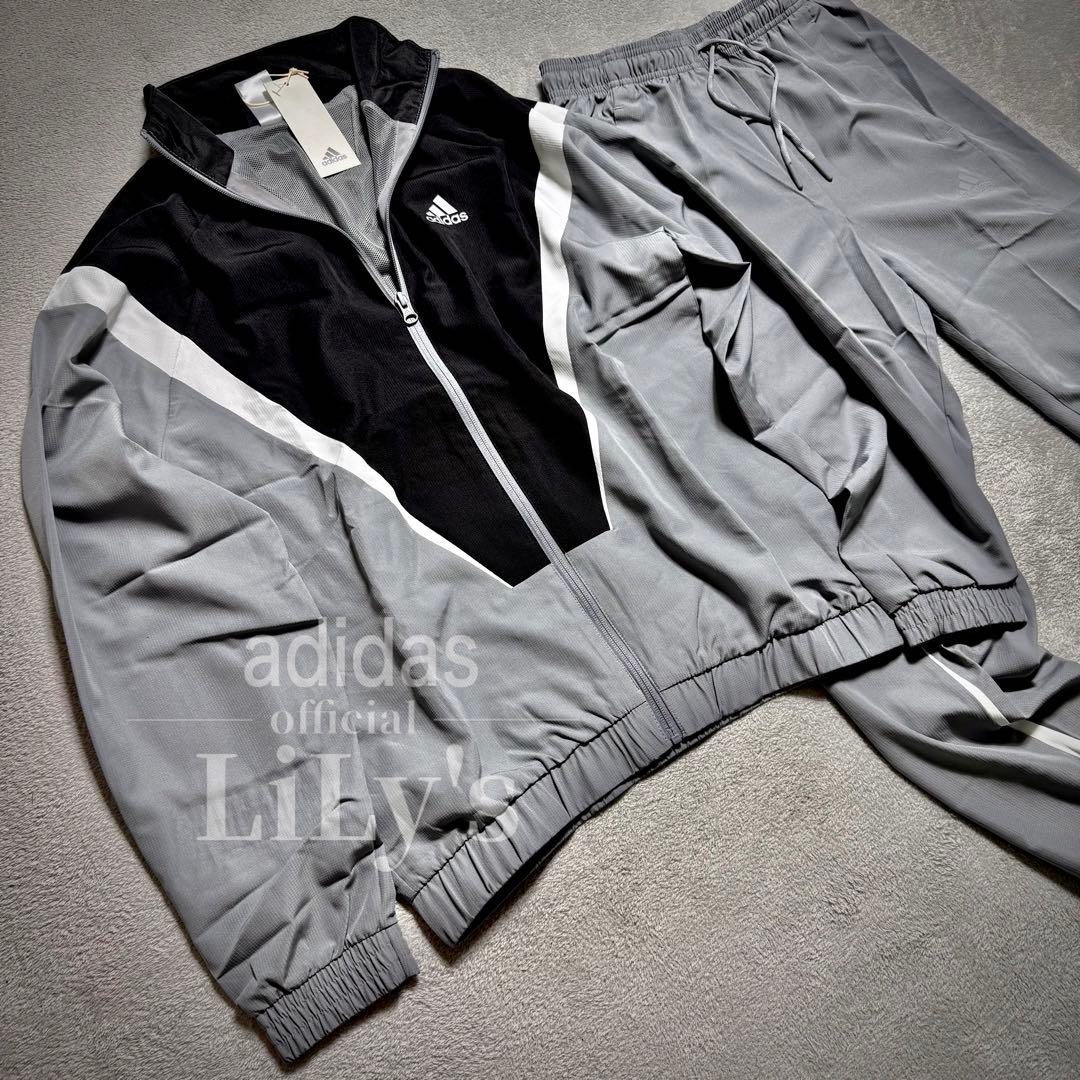 【Ｓサイズ】adidas上下セットアップ　グレー　ブラック　ウーブン　ウインド