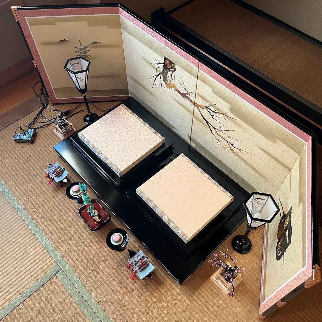 豪華！ お雛様 お飾りセット 雛飾り 屏風 親王飾り台 紅白梅 ぼんぼり