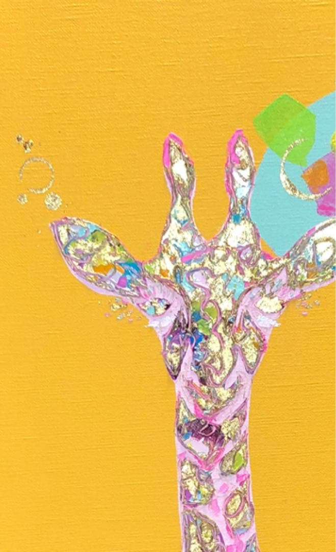 油絵　一点物　キリン　イエロー　北欧　ポップ　アート　インテリア　M8