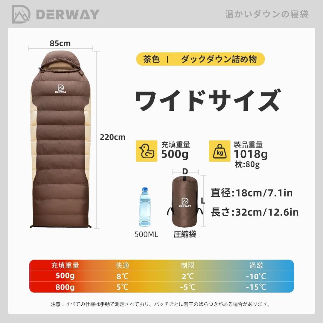 寝袋 ダウン コンパクト枕付き (220*80cm) 封筒型超軽量小型パッケージ