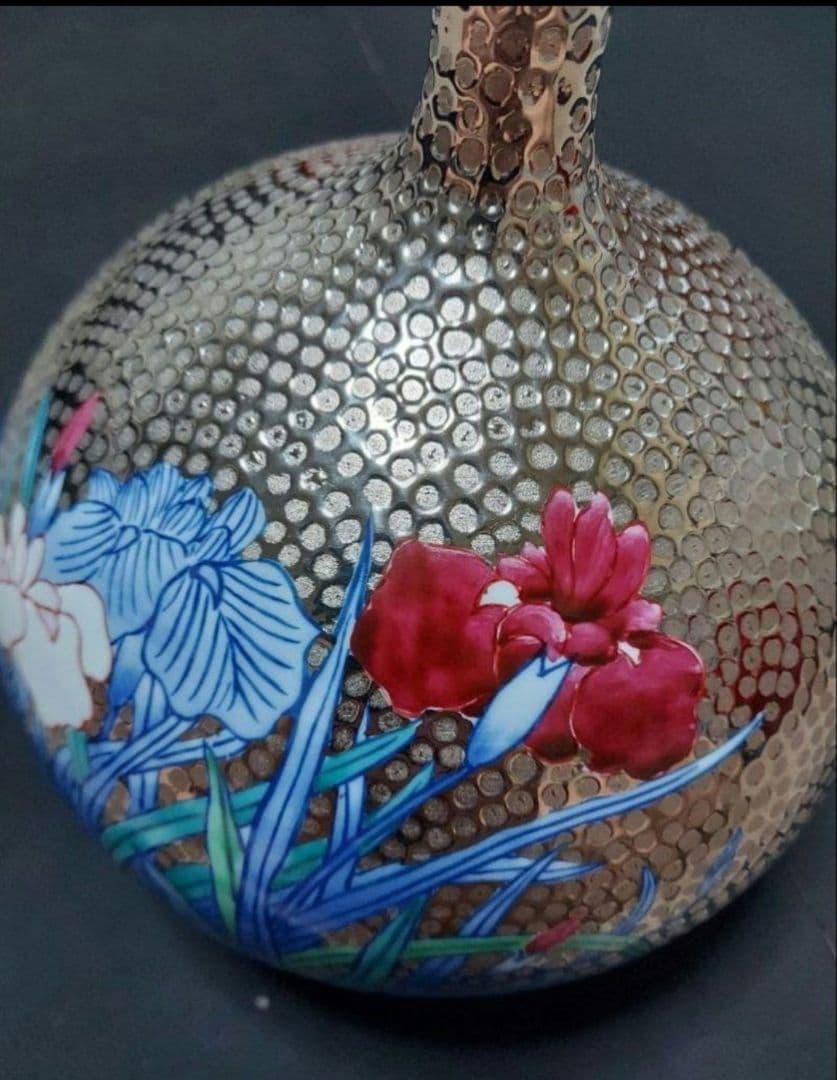肥前有田焼 伝統工芸士 江口天童 作 プラチナ菖蒲花瓶