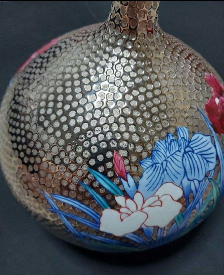 肥前有田焼 伝統工芸士 江口天童 作 プラチナ菖蒲花瓶