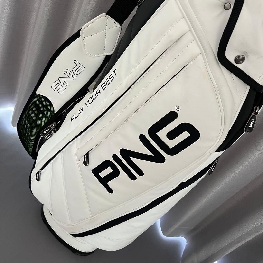 PING ピン　キャディバッグ ゴルフ　レザー　ホワイト　白　5分割　ロゴ