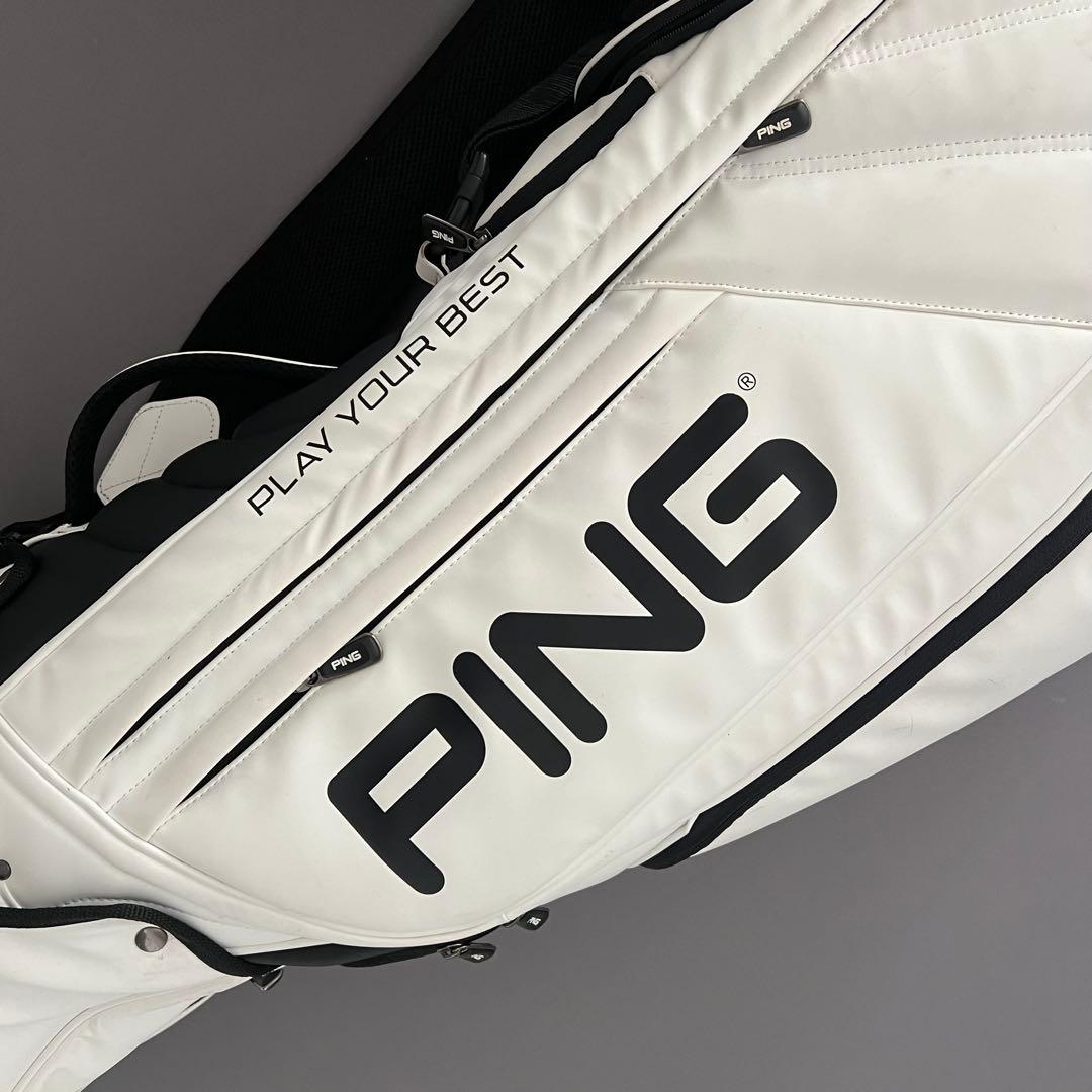 PING ピン　キャディバッグ ゴルフ　レザー　ホワイト　白　5分割　ロゴ