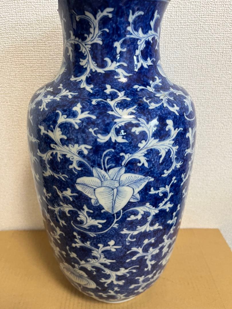 中国美術清代染付　青花細密彩画大花瓶時代物 高約39.5ｃｍ