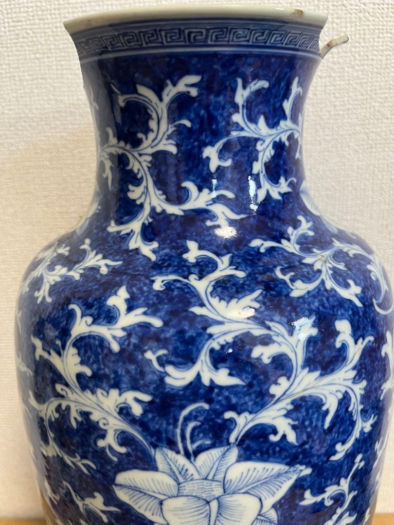 中国美術清代染付　青花細密彩画大花瓶時代物 高約39.5ｃｍ