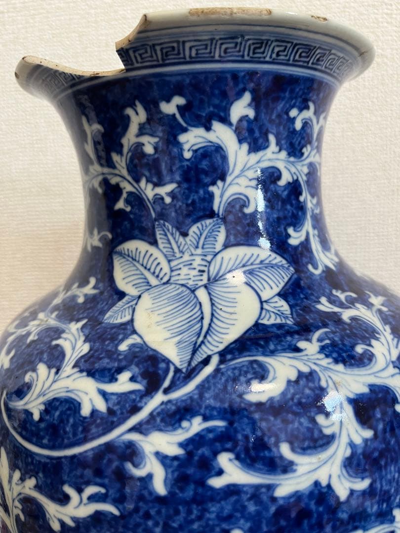 中国美術清代染付　青花細密彩画大花瓶時代物 高約39.5ｃｍ