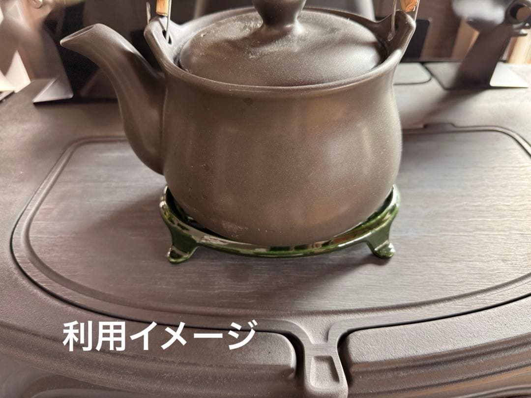 薪ストーブ　ジョンライト製スチーマー利用　トリベット　グリーンホウロウ仕上