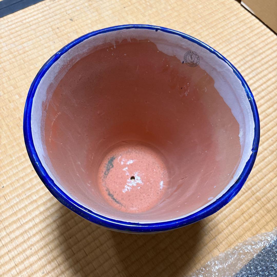 大きい プランター 鉢 陶器 花柄 スペイン 受け皿付 白 洋風 北欧 未使用