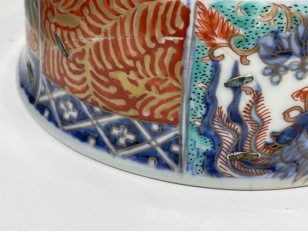 【現状品】古伊万里 有田焼 三ツ鉢 金彩 朱絵 アンティーク 時代物