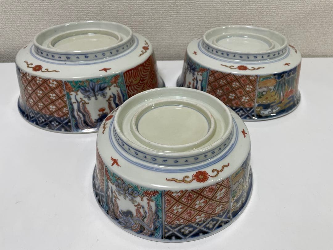 【現状品】古伊万里 有田焼 三ツ鉢 金彩 朱絵 アンティーク 時代物