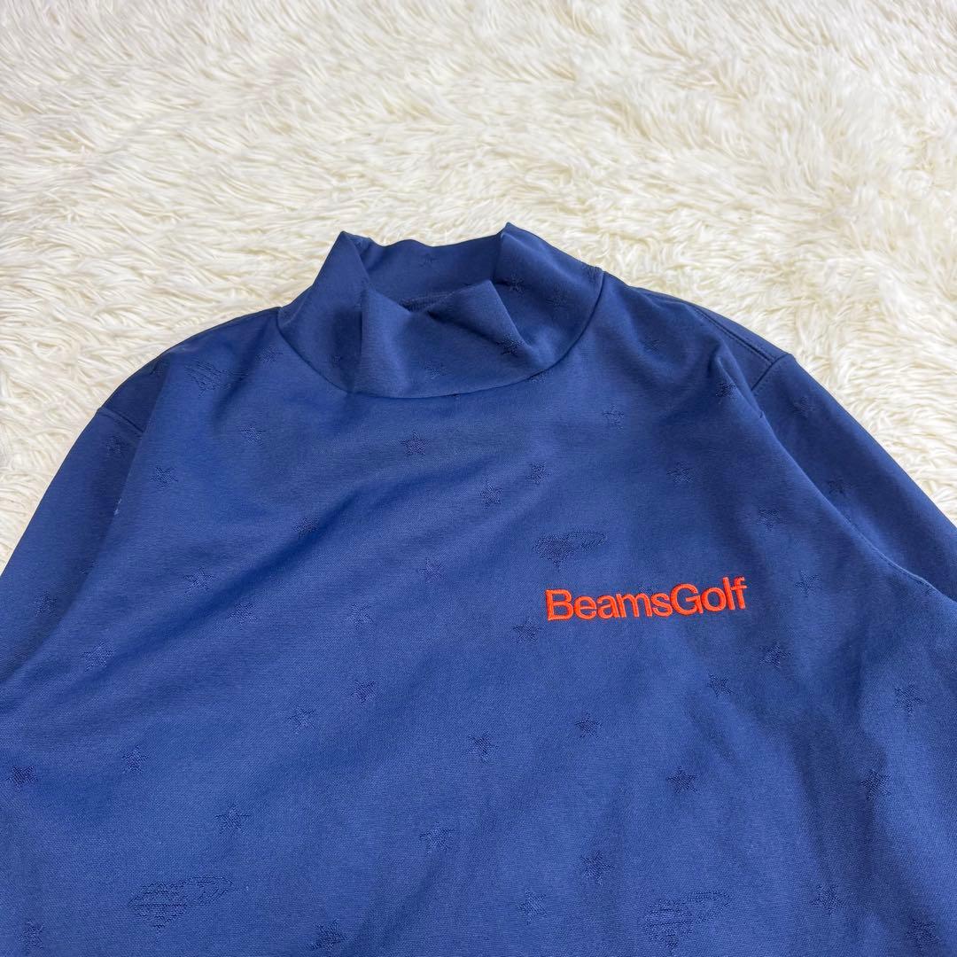 【ビームスゴルフ】美品 モックネック 長袖 総柄 ネイビー Sサイズ メンズ