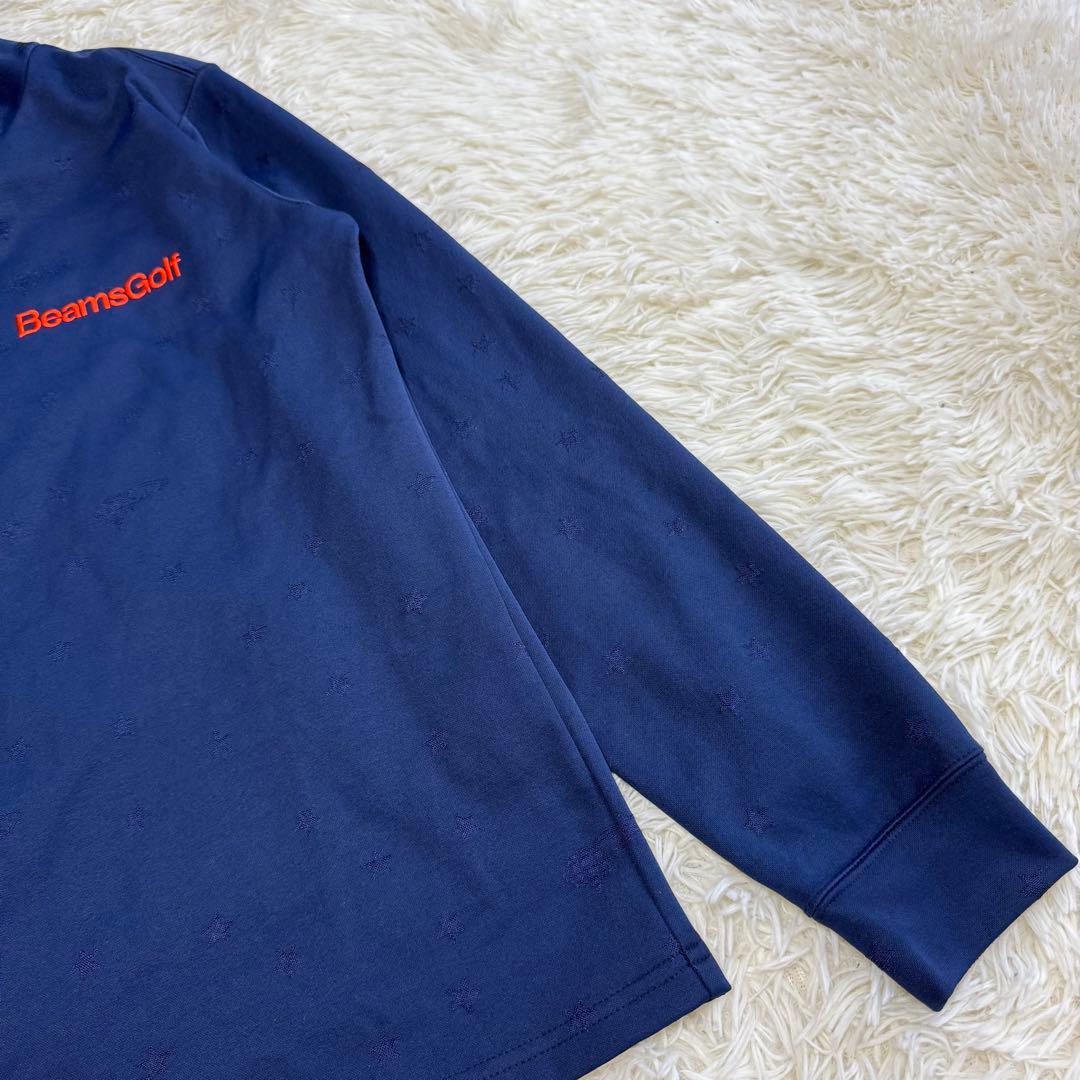 【ビームスゴルフ】美品 モックネック 長袖 総柄 ネイビー Sサイズ メンズ