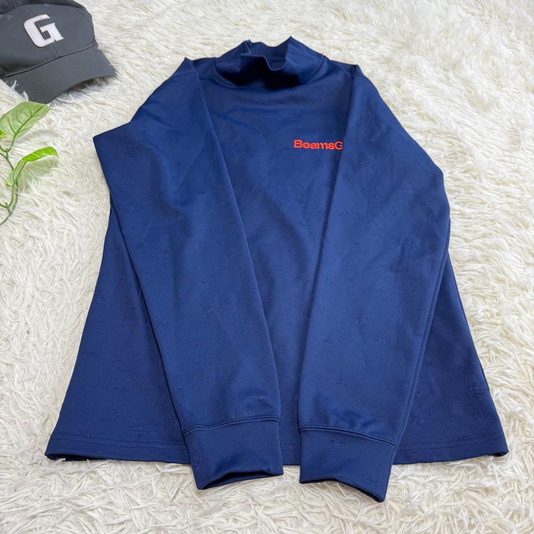 【ビームスゴルフ】美品 モックネック 長袖 総柄 ネイビー Sサイズ メンズ