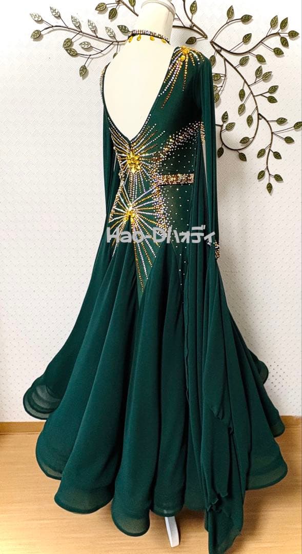新品★ダンスドレス★スタンダード★社交ダンス★競技会★パーティー★ダークグリーン