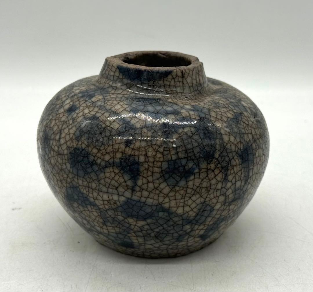 中国　明時代　哥釉青華　小壺　アンティーク　送料込み260323