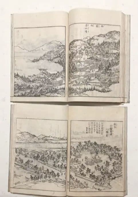 播州名所巡覧図繪黒摺版画本5冊揃い 書紙袋付き泰石田著中井藍江画享和3年出版
