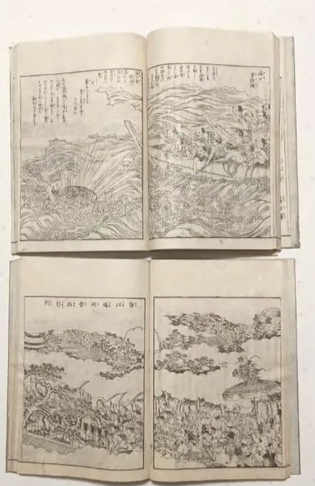 播州名所巡覧図繪黒摺版画本5冊揃い 書紙袋付き泰石田著中井藍江画享和3年出版
