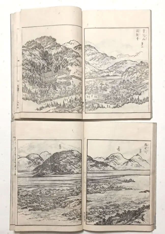 播州名所巡覧図繪黒摺版画本5冊揃い 書紙袋付き泰石田著中井藍江画享和3年出版