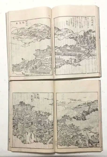 播州名所巡覧図繪黒摺版画本5冊揃い 書紙袋付き泰石田著中井藍江画享和3年出版