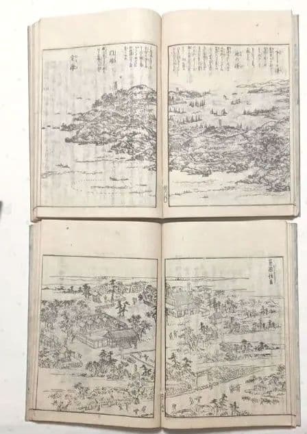 播州名所巡覧図繪黒摺版画本5冊揃い 書紙袋付き泰石田著中井藍江画享和3年出版