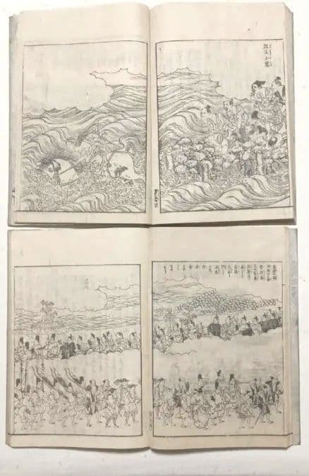 播州名所巡覧図繪黒摺版画本5冊揃い 書紙袋付き泰石田著中井藍江画享和3年出版