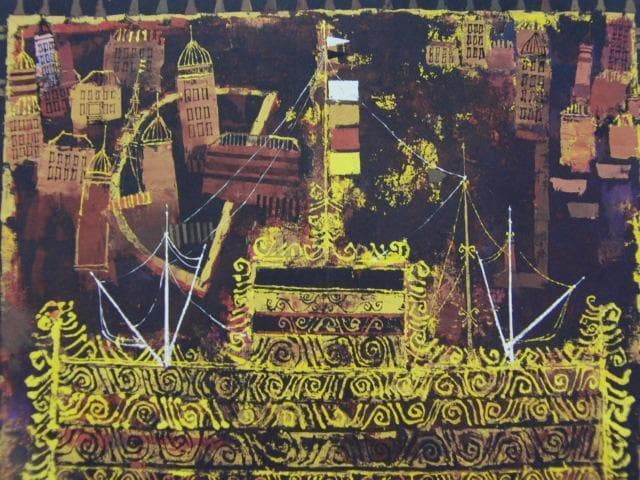 早川 義孝、「シンドバットの船」、希少な額装用画集より、新品高級額装付