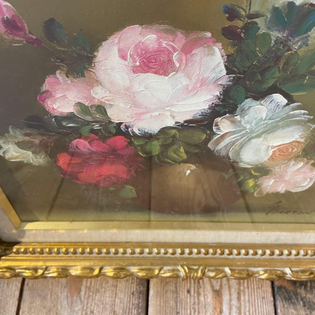 ドイツ人画家/G.Barton『薔薇』/油彩　骨董/バートン/静物画/絵画/額装