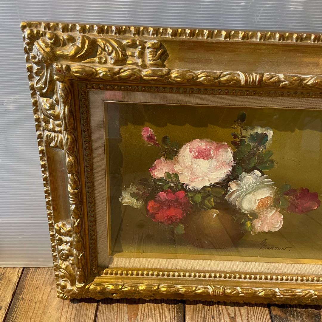 ドイツ人画家/G.Barton『薔薇』/油彩　骨董/バートン/静物画/絵画/額装