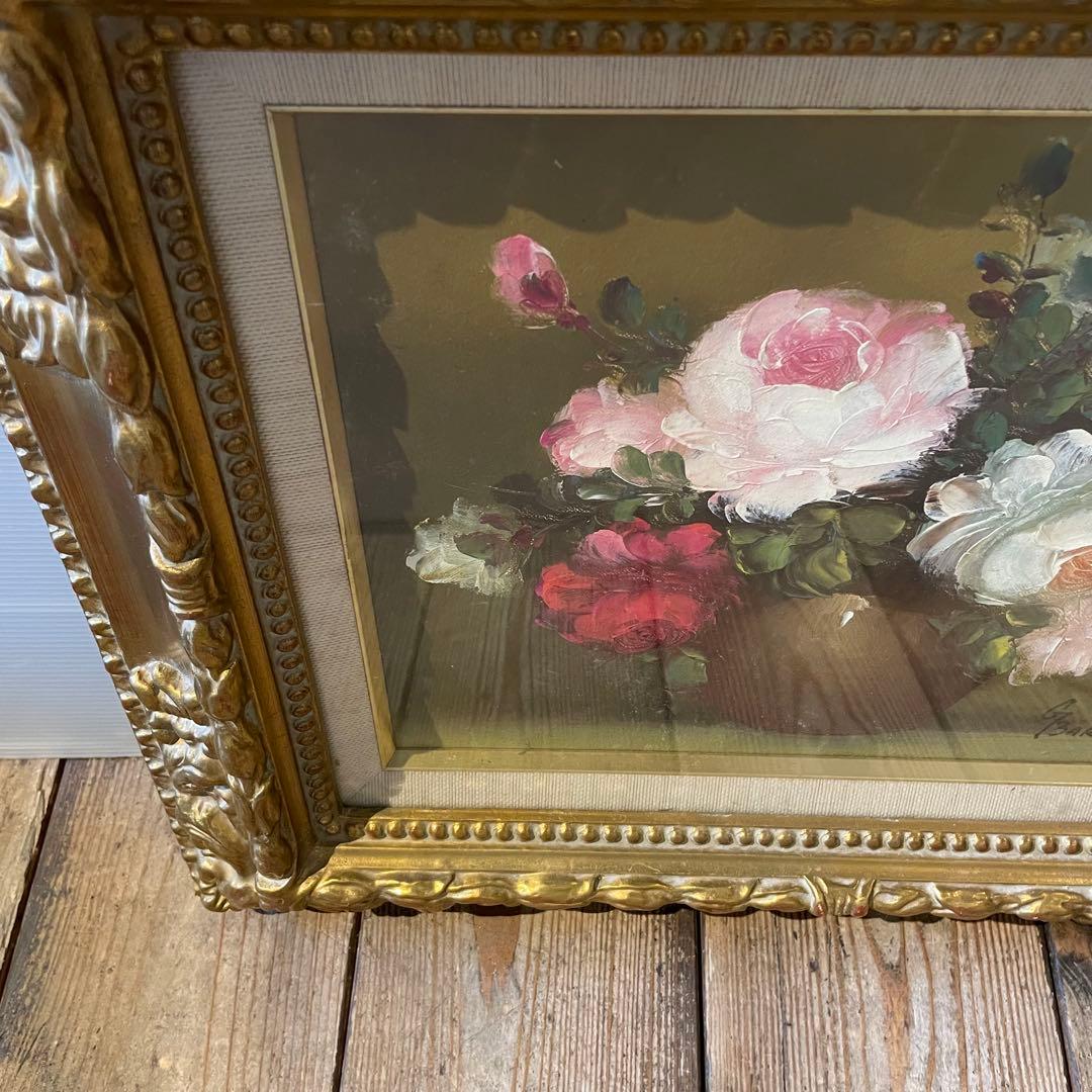 ドイツ人画家/G.Barton『薔薇』/油彩　骨董/バートン/静物画/絵画/額装