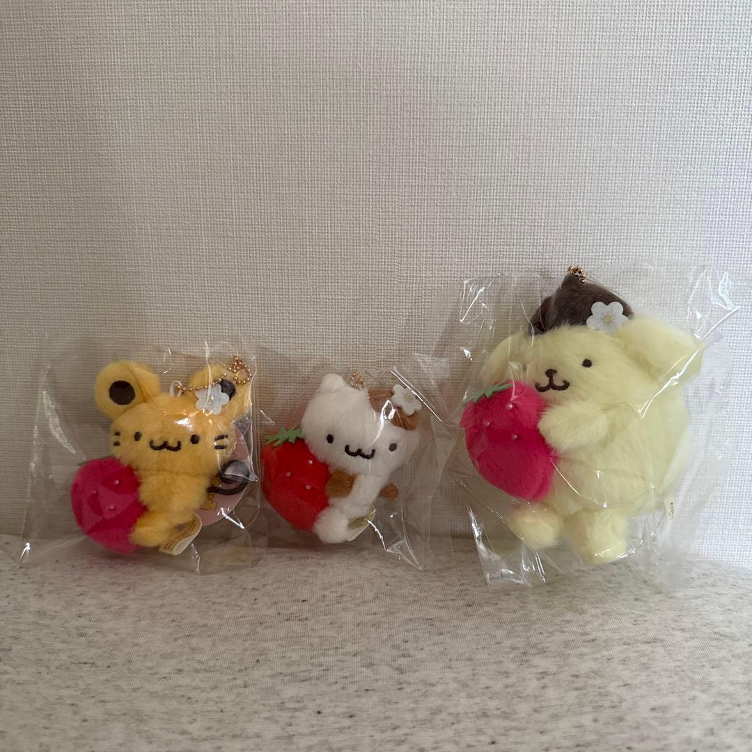 ポムポムプリン むにゅぐるみ いちごフレンズ マスコット ぬいぐるみ3種類セット