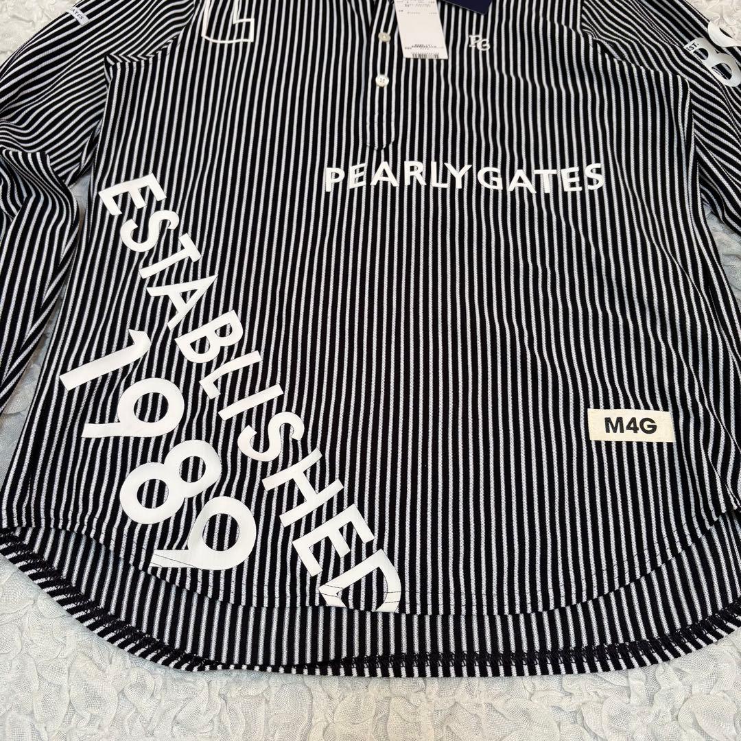 新品未使用　PEARLYGATES ストライプ柄鹿子素材長袖ポロシャ