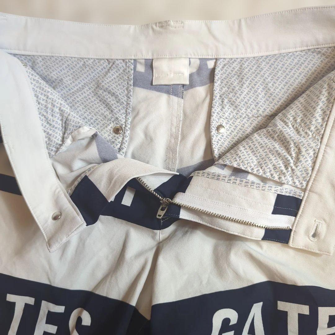 PEARLY GATES ショートパンツ ボーダー 白 ネイビー ロゴ 総柄