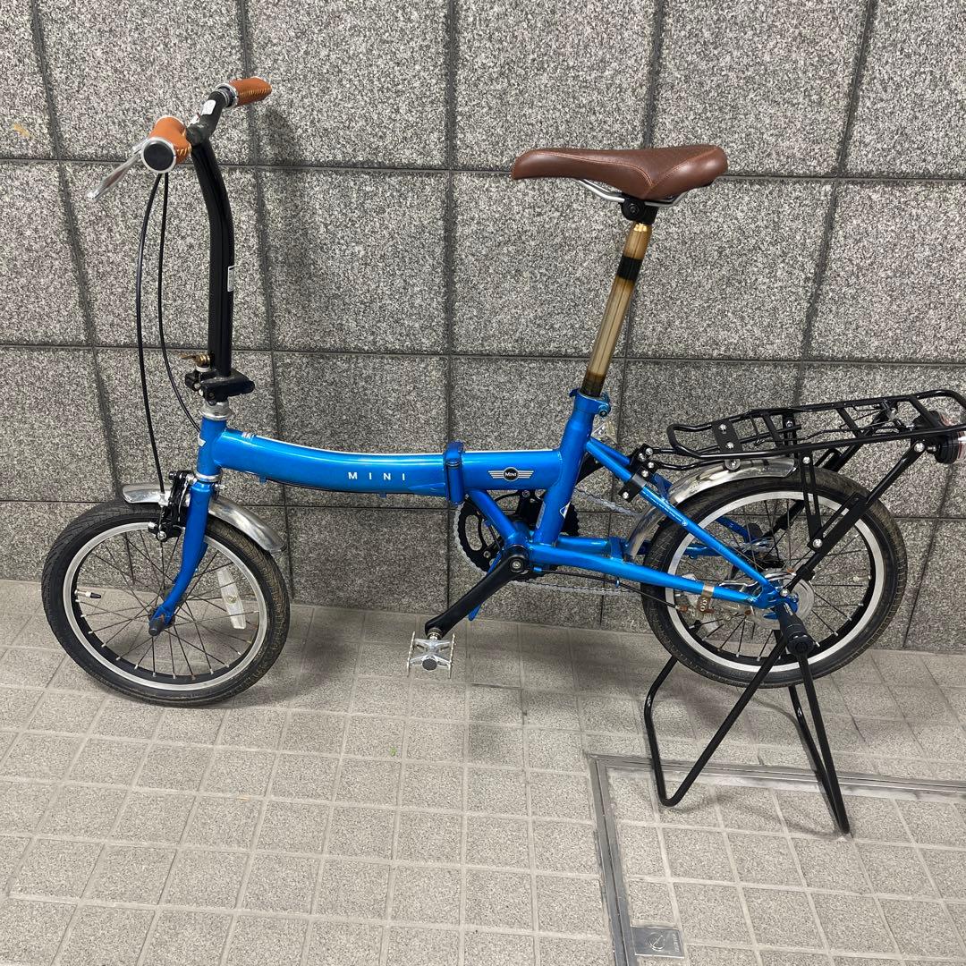 折りたたみ自転車 青  MINI カスタム　シングルスピード