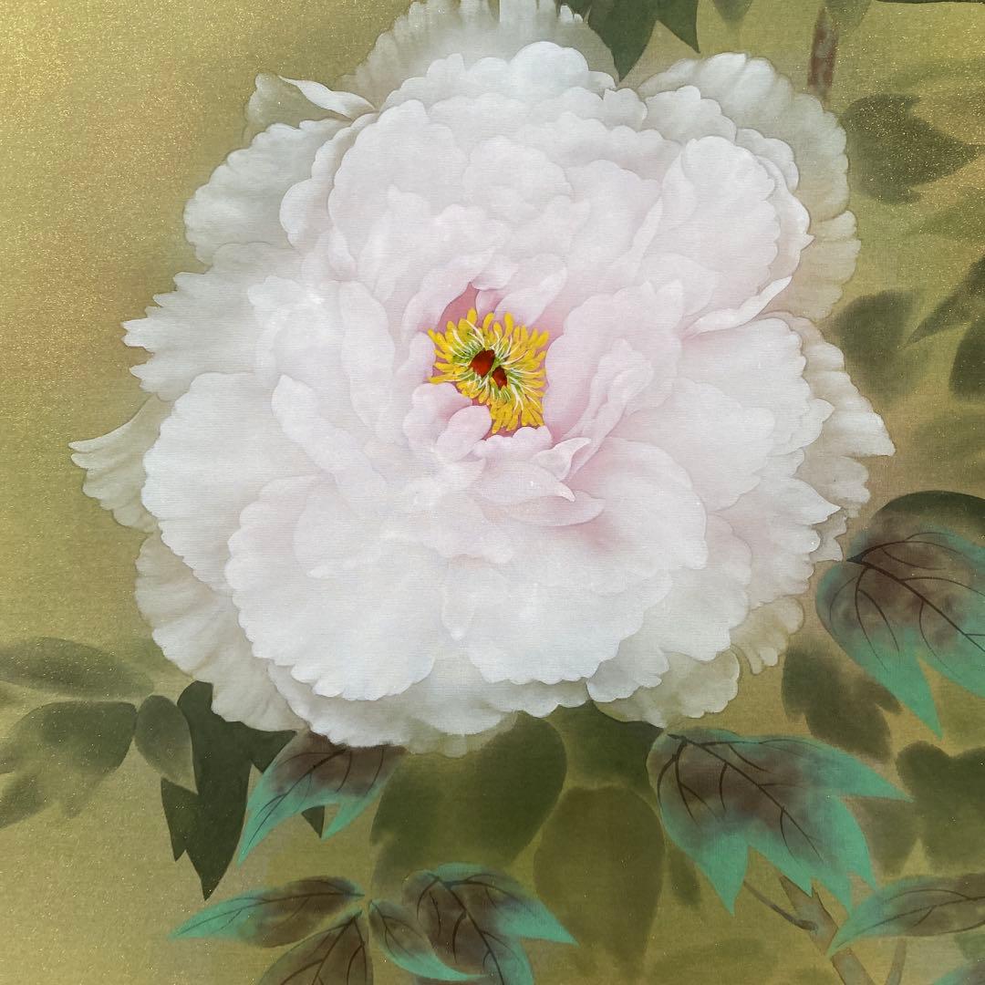 美品 掛け軸 河合良佳作 富貴花図 共箱 太巻き付 四季花 牡丹 縁起物