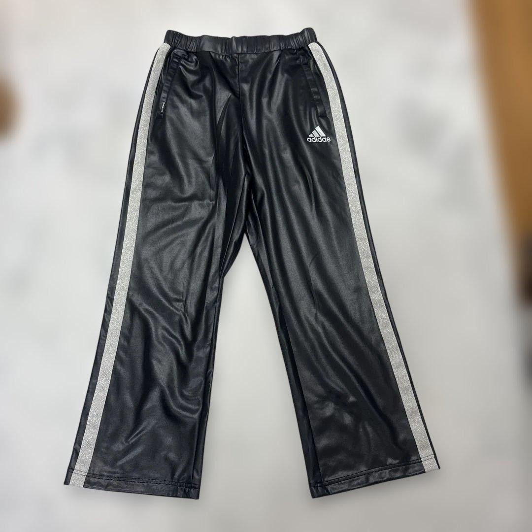 TIti⭐︎アディダス 希少★セットアップ シルバー三本ライン レザー風　M