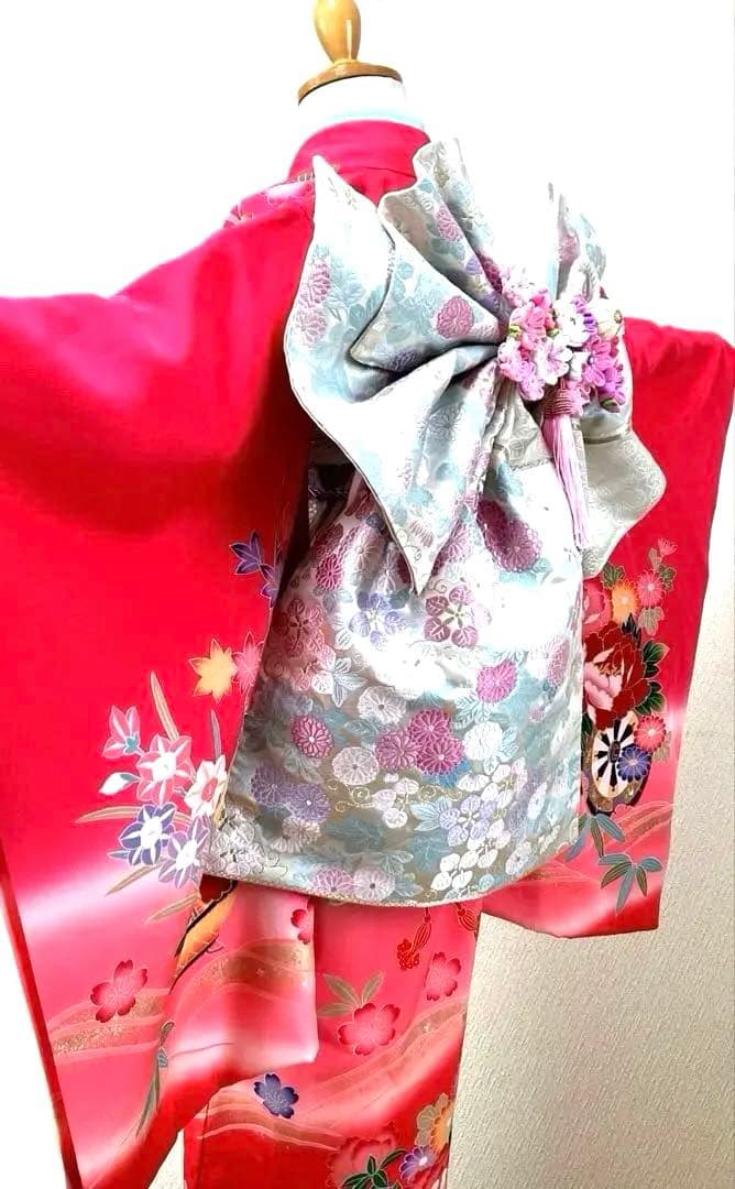 七五三　7歳　作り帯　だらり舞妓風　つまみ細工　ハーフ成人式　十三詣り　正絹