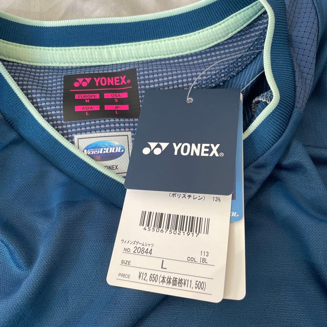 YONEX バドミントンシャツ L ネイビー/ライトグリーン