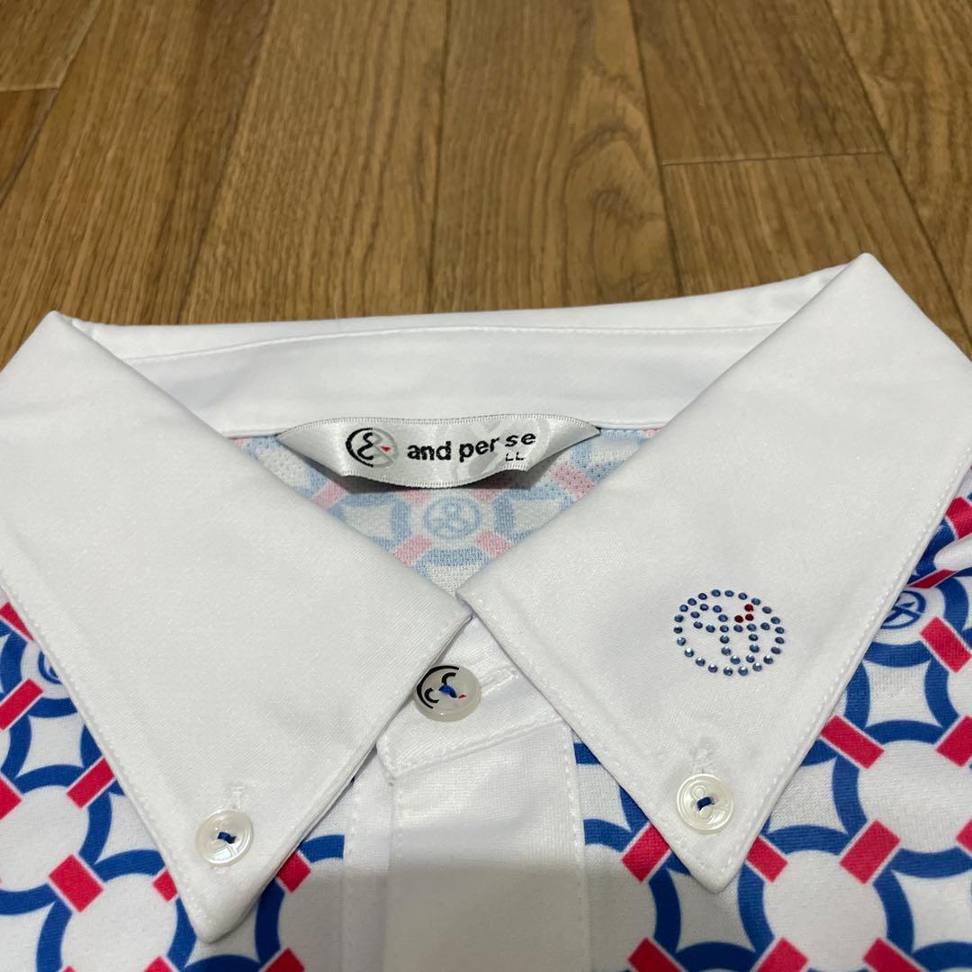 【LLサイズ】and per se アンパスィ 半袖ポロシャツ ストレッチ総柄