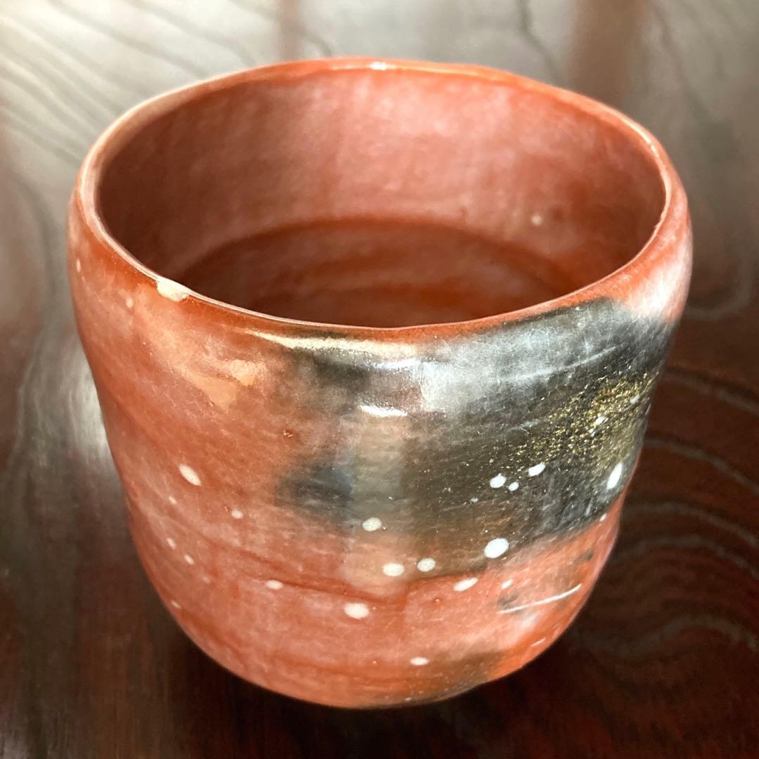 茶道具 抹茶茶碗 赤楽 筒茶碗 雪片 松楽作