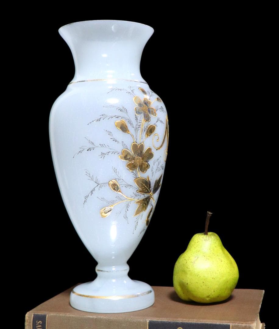 オールド・バカラ 大型30.3cm 金彩花柄花瓶オパーリンクリスタル製壺ゴールド