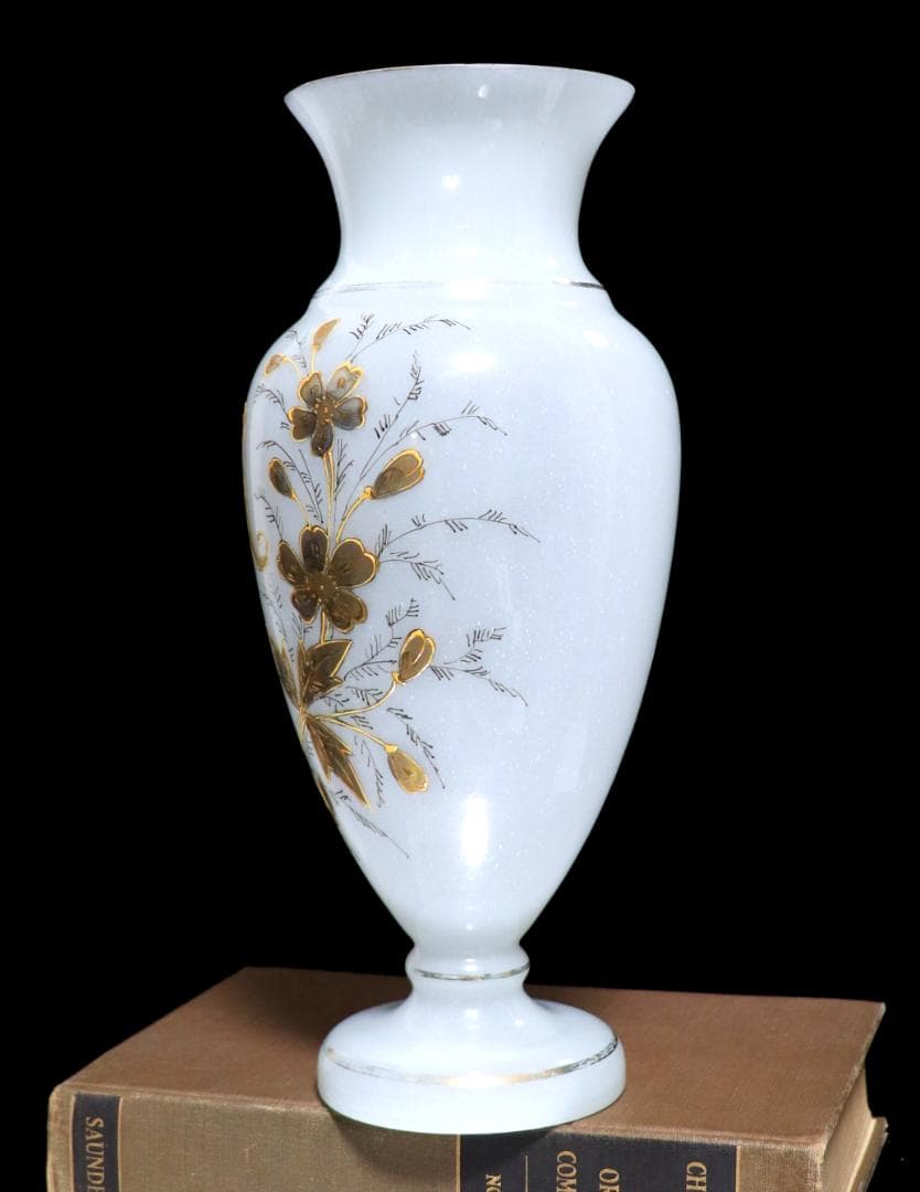 オールド・バカラ 大型30.3cm 金彩花柄花瓶オパーリンクリスタル製壺ゴールド