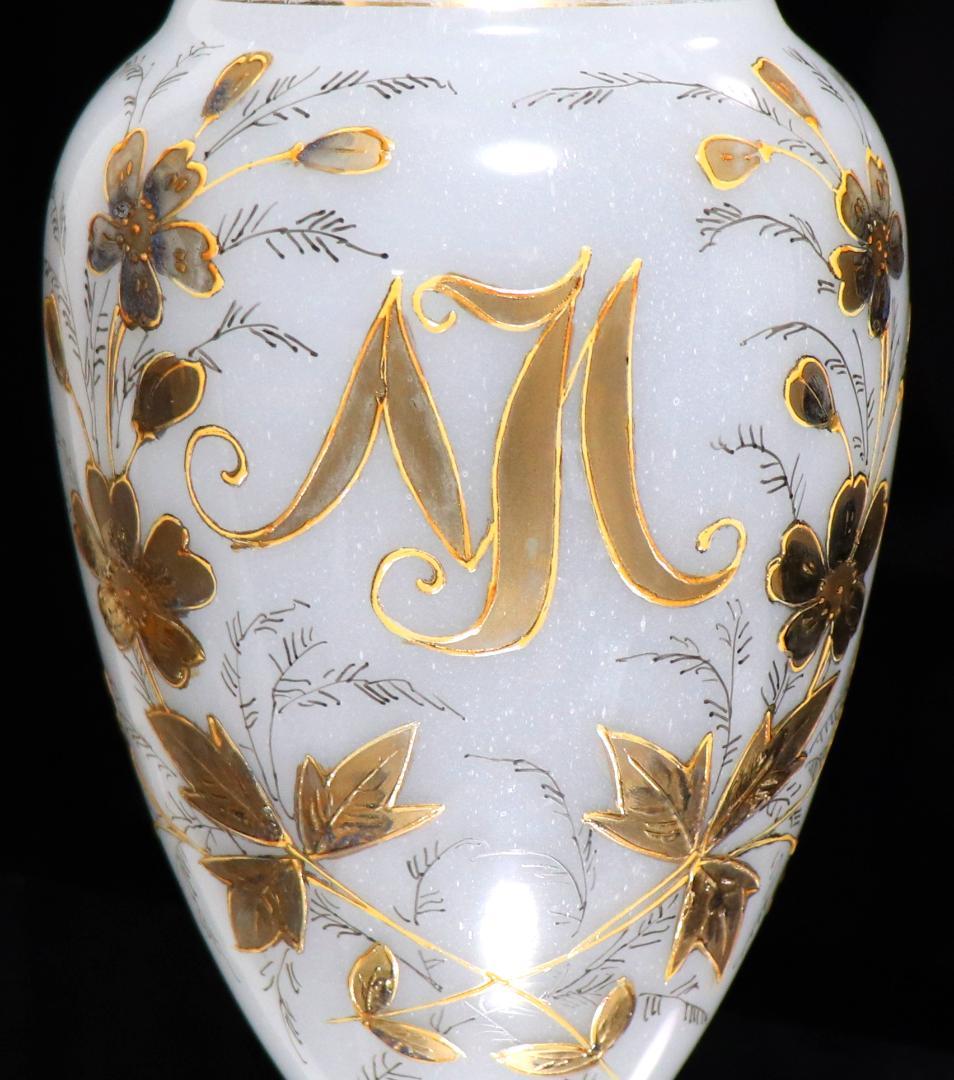 オールド・バカラ 大型30.3cm 金彩花柄花瓶オパーリンクリスタル製壺ゴールド